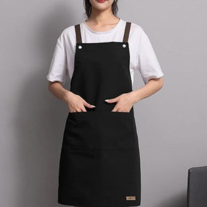 Tablier-de-cuisine-vintage-uni-noir-sur-personne