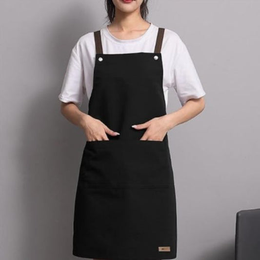 Tablier-de-cuisine-vintage-uni-noir-sur-personne