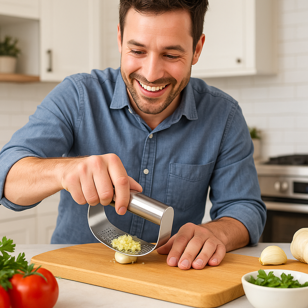 presse-ail-personne-qui-ecrase-de-l-ail-dans-une-cuisine