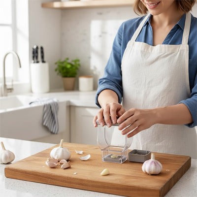 presse-ail-personne-qui-ecrasse-une-ail-sur-une-planche